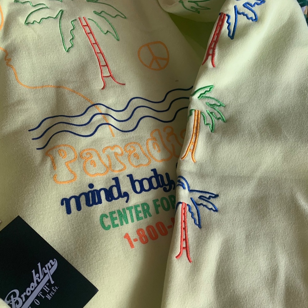 NEW Neon Yellow Embroidered Hoodie Sweatshirt L